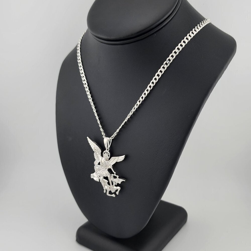Brand New Sterling Silver 925 Saint Michael Necklace - Picture 6 of 12
